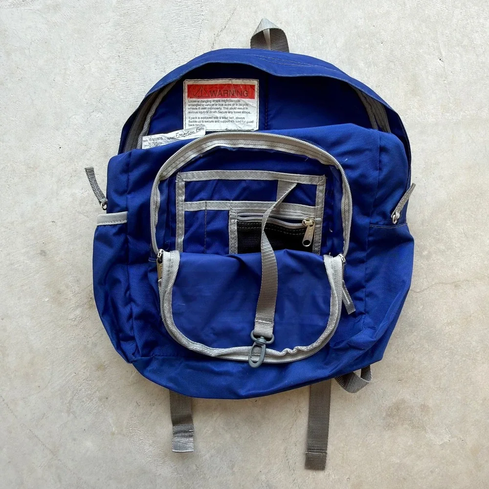 Vintage LL Bean Kids Backpack Royal Blue School Bag Reflective Trim